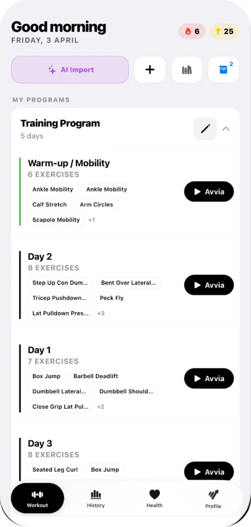 GymTracker: create and run a training program