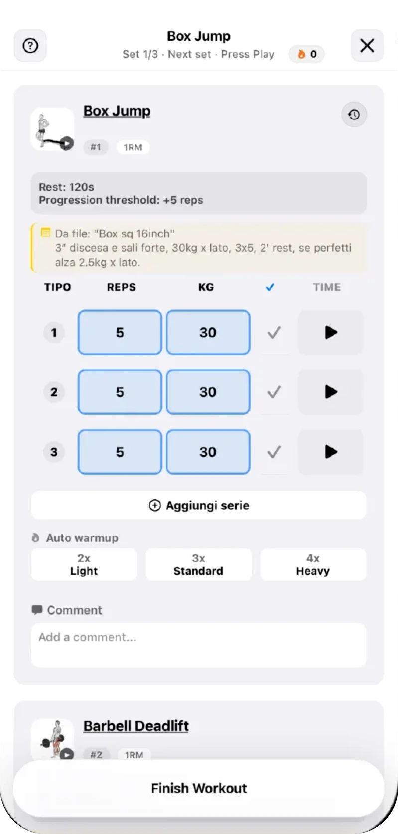 GymTracker: logging a set during a workout