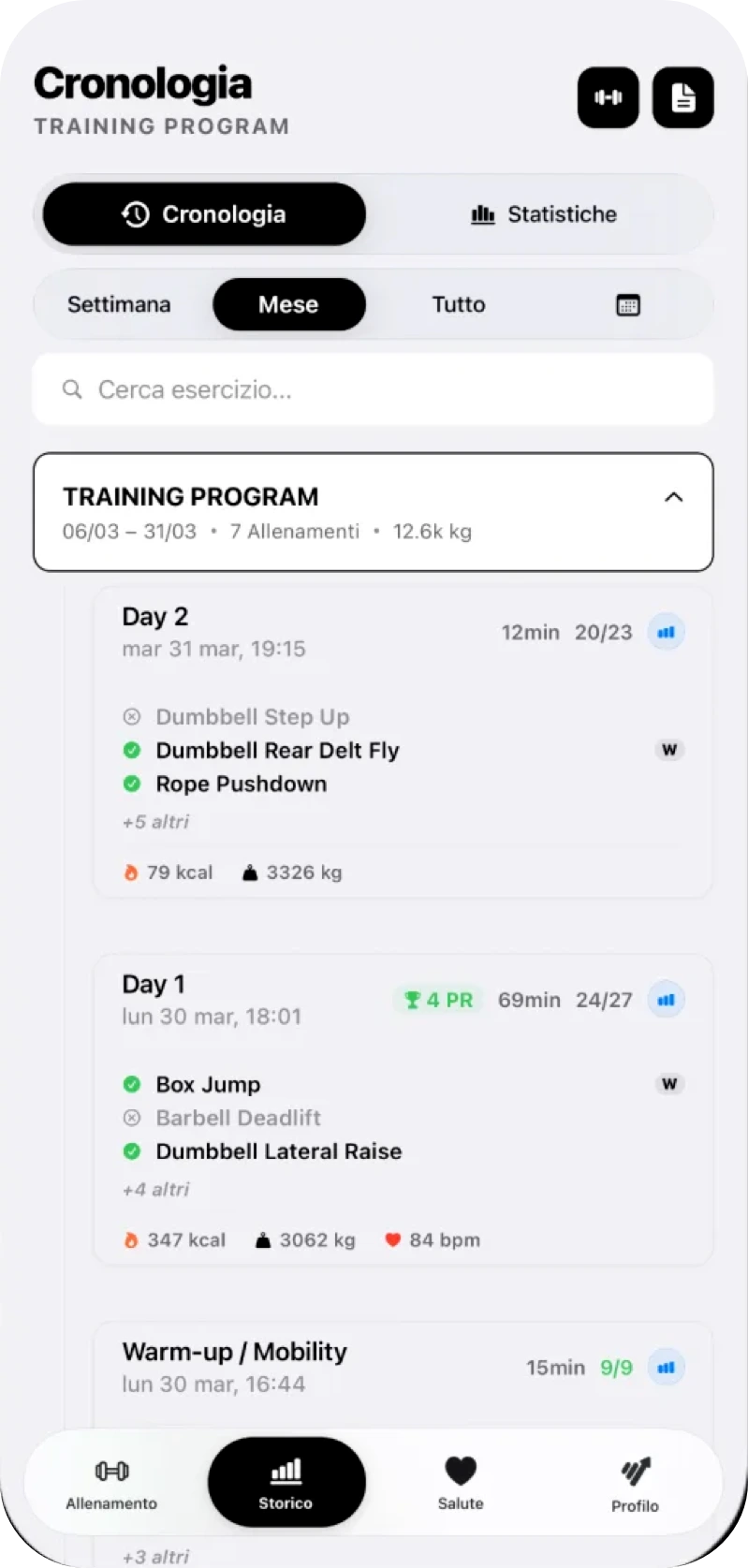 GymTracker: storico degli allenamenti