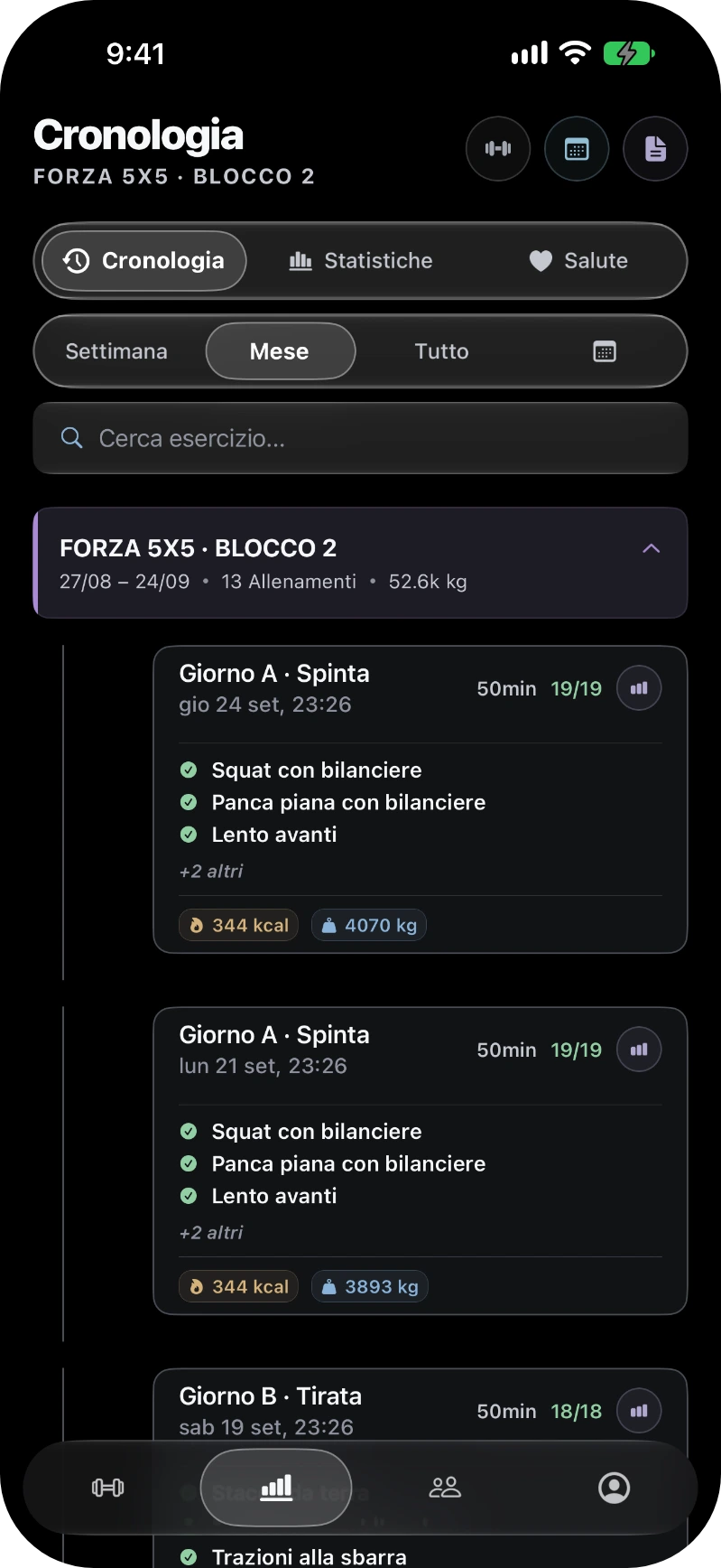 GymTracker: lo storico degli allenamenti, per mese
